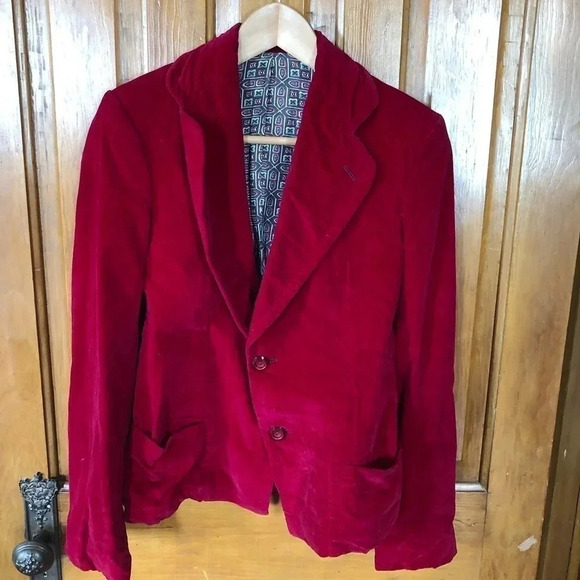 Vtg Red  Velvet Blazer - Picture 2 of 12